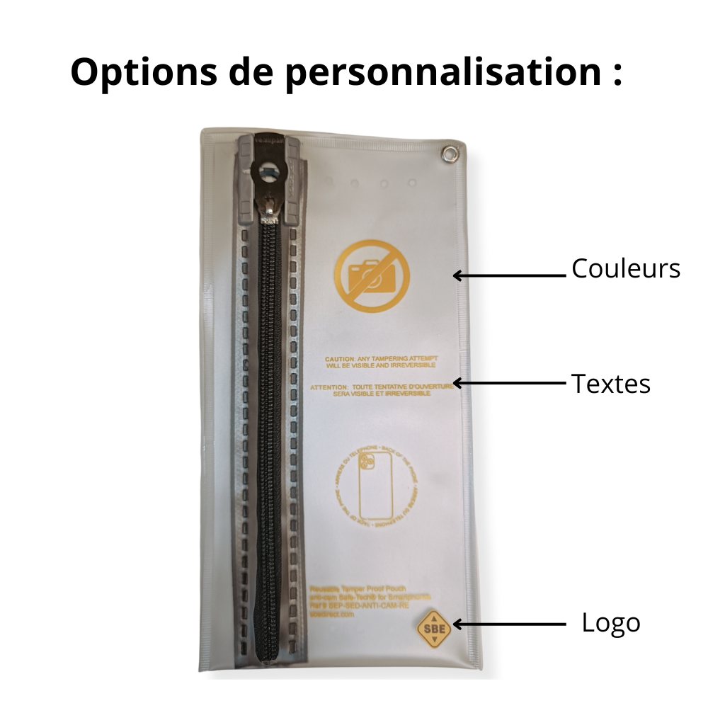 Options de personnalisation pochette anti-caméra réutilisable